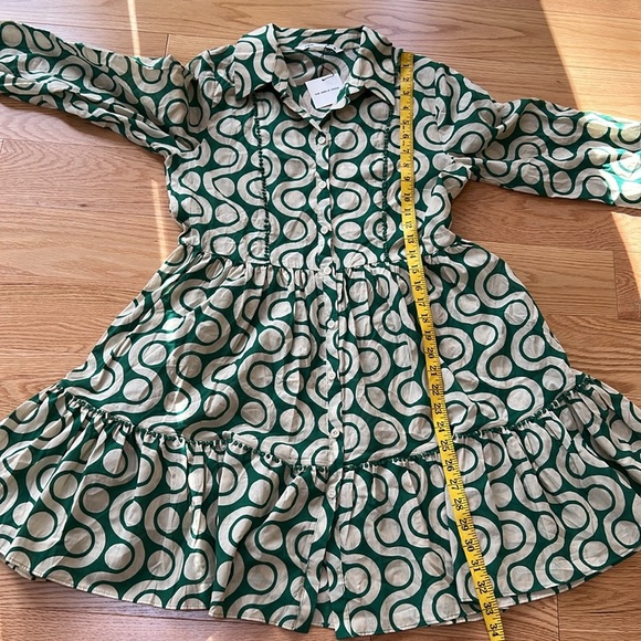New! Zara medium green ecru combo long sleeve front button dress. - Picture 8 of 9